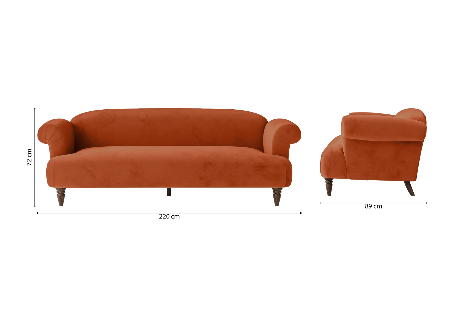 Barberton 4 Seater Sofa Orange Velvet