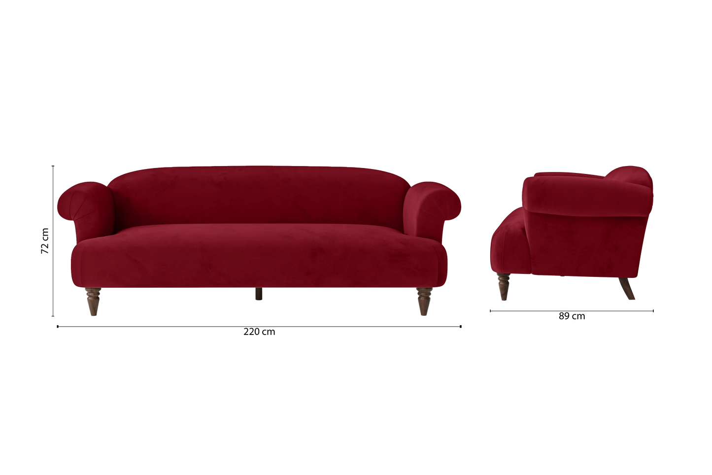 Barberton 4 Seater Sofa Red Velvet