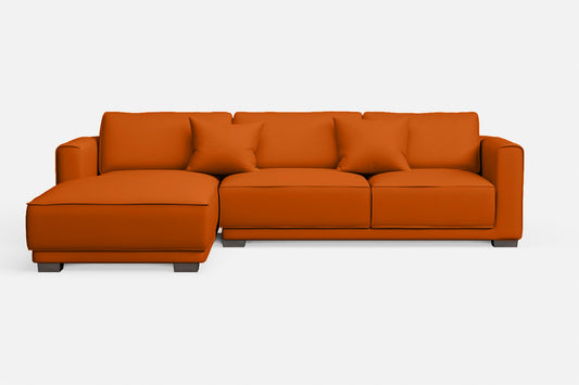 Barletta 3 Seater Left Hand Facing Chaise Lounge Corner Sofa Orange Leather