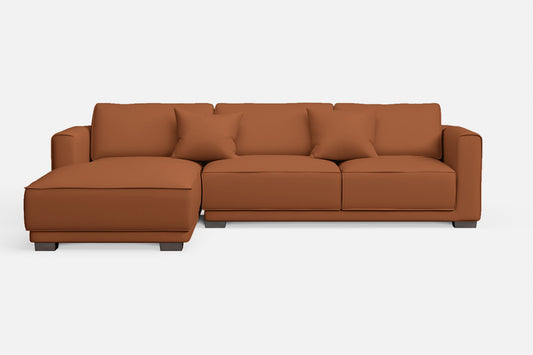 Barletta 3 Seater Left Hand Facing Chaise Lounge Corner Sofa Tan Brown Leather