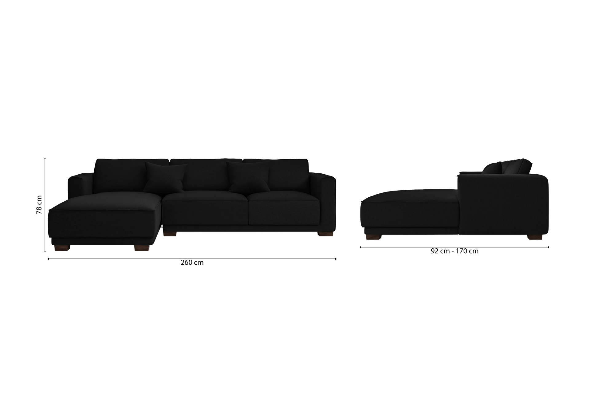 Barletta 3 Seater Left Hand Facing Chaise Lounge Corner Sofa Black Linen Fabric