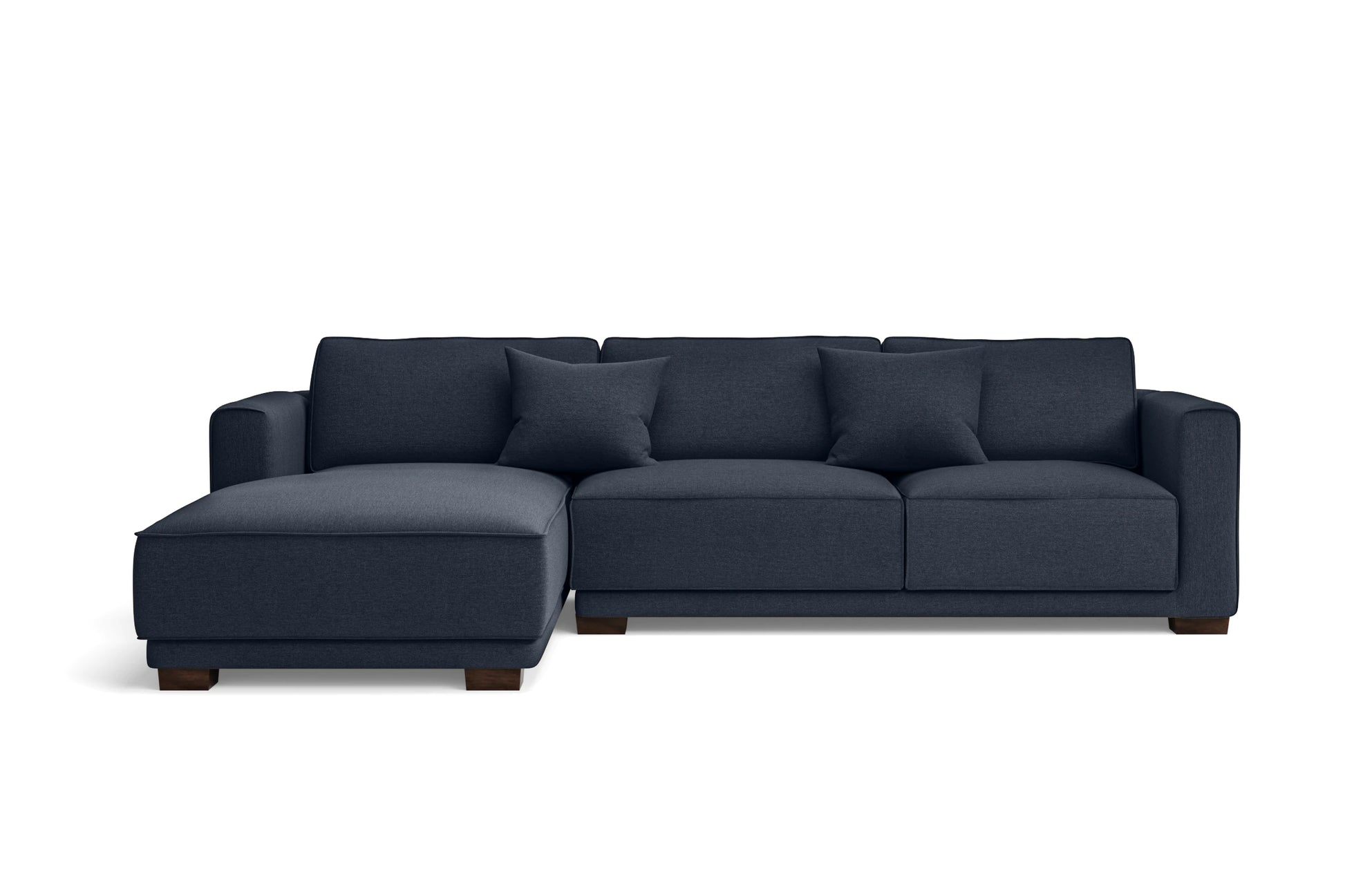 Barletta 3 Seater Left Hand Facing Chaise Lounge Corner Sofa Dark Blue Linen Fabric