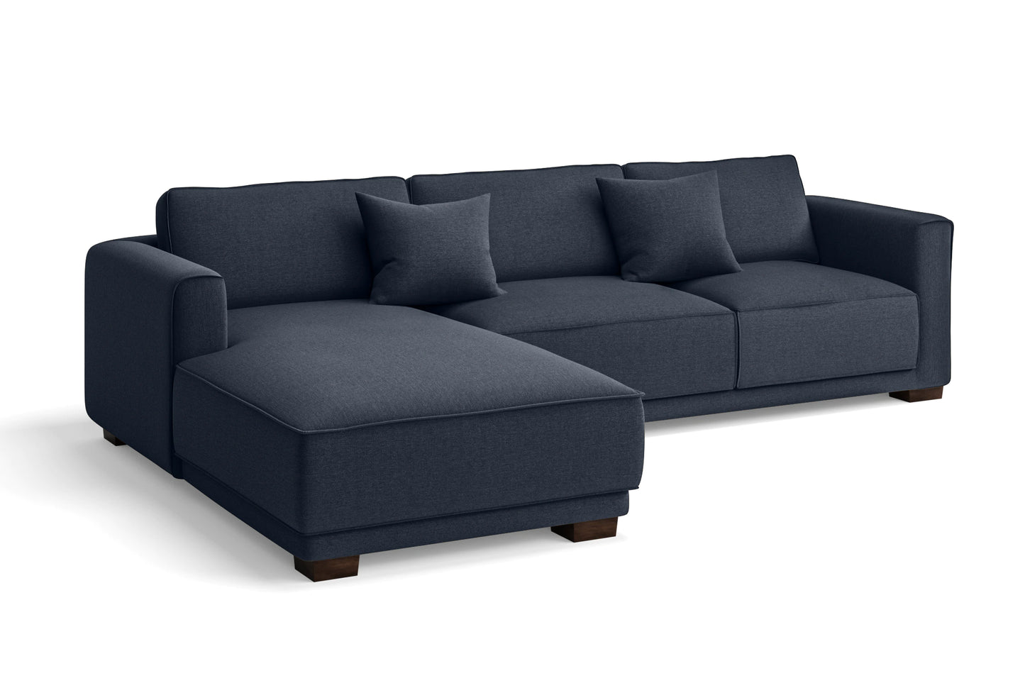 Barletta 3 Seater Left Hand Facing Chaise Lounge Corner Sofa Dark Blue Linen Fabric