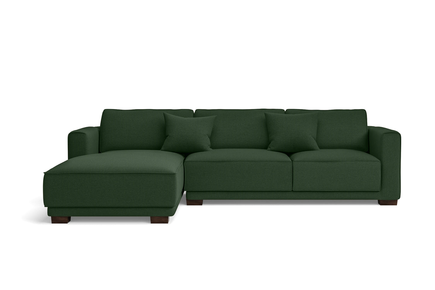 Barletta 3 Seater Left Hand Facing Chaise Lounge Corner Sofa Forest Green Linen Fabric