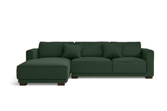 Barletta 3 Seater Left Hand Facing Chaise Lounge Corner Sofa Forest Green Linen Fabric