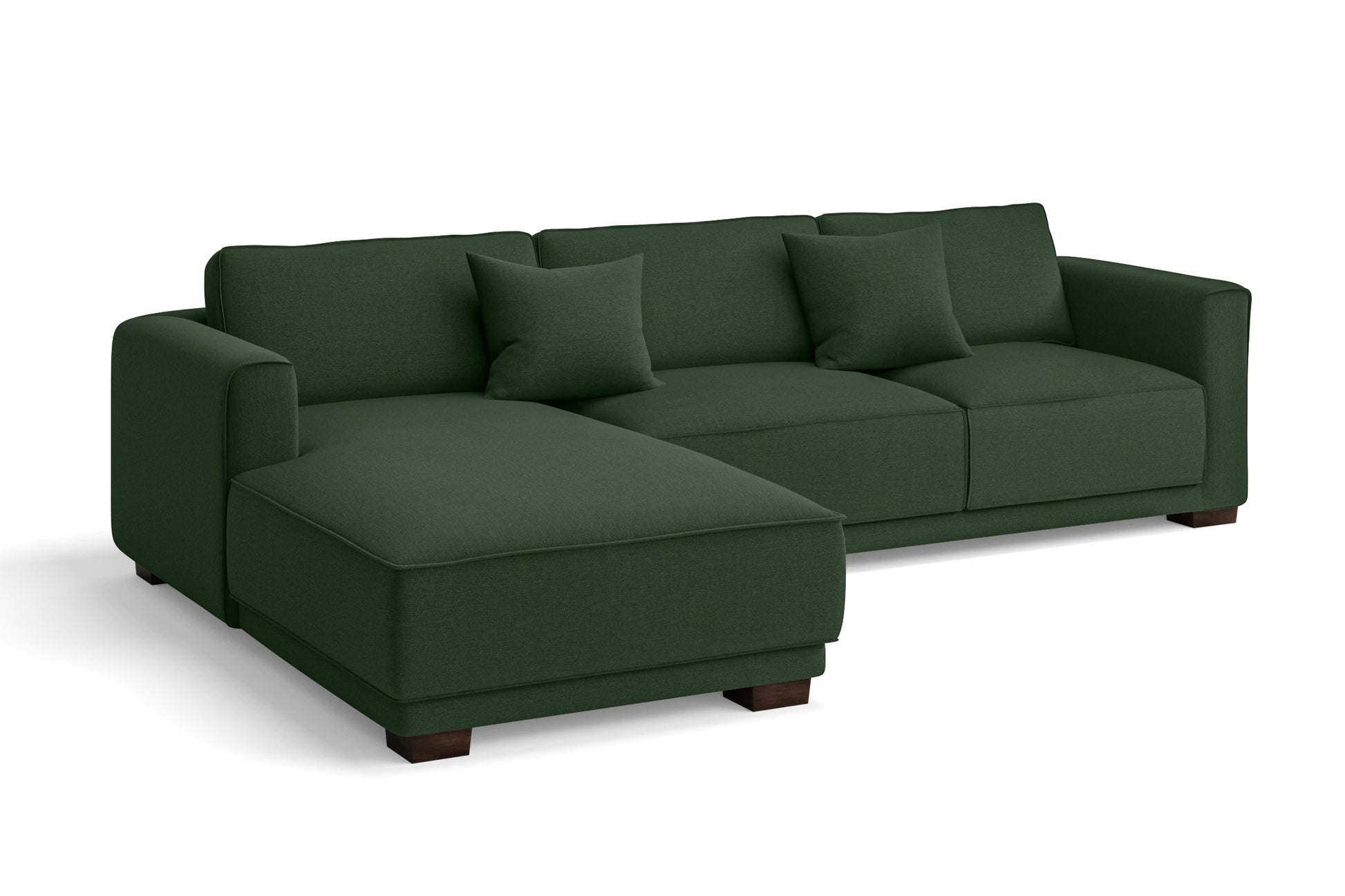 Barletta 3 Seater Left Hand Facing Chaise Lounge Corner Sofa Forest Green Linen Fabric