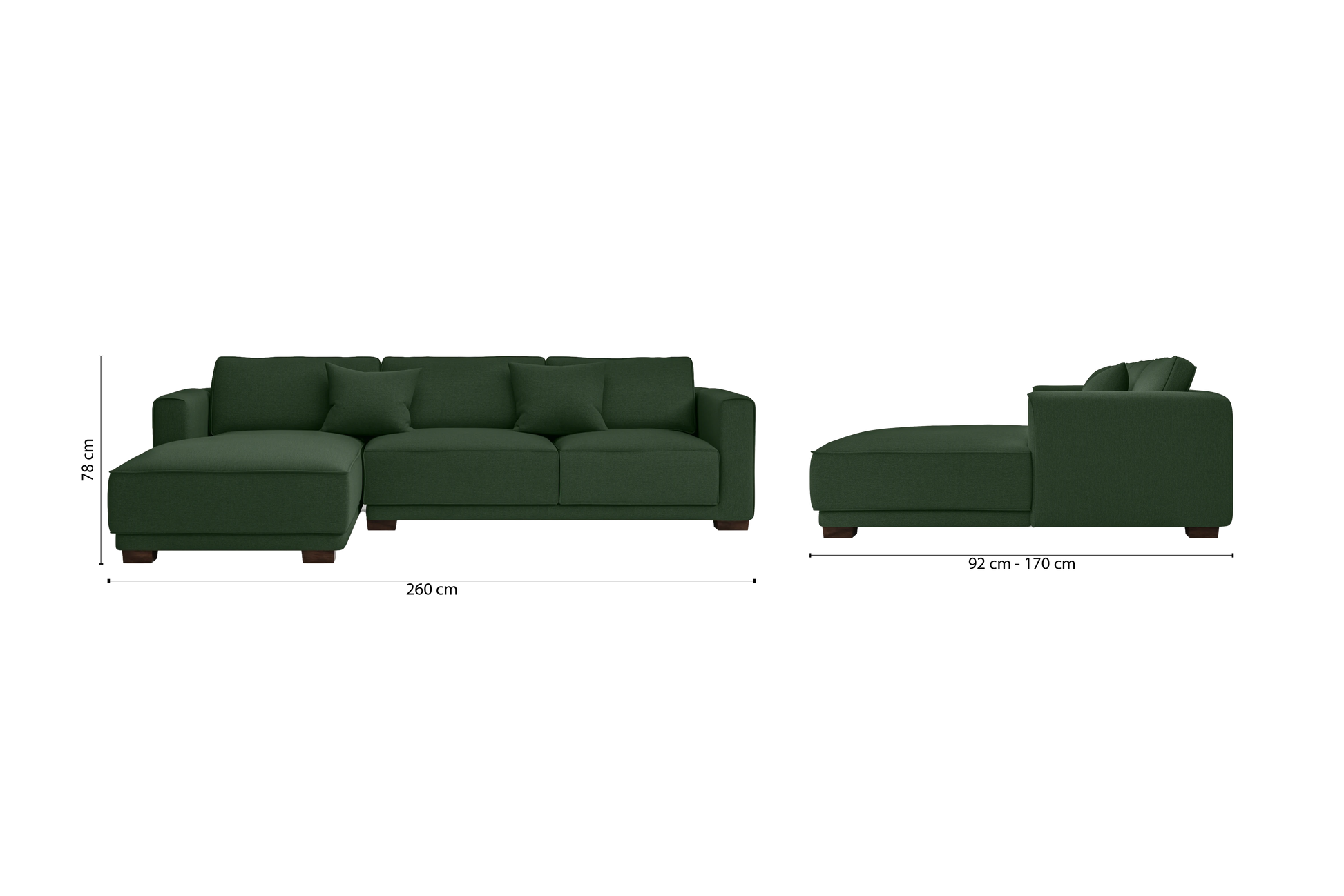 Barletta 3 Seater Left Hand Facing Chaise Lounge Corner Sofa Forest Green Linen Fabric