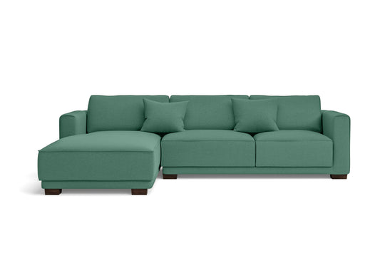 Barletta 3 Seater Left Hand Facing Chaise Lounge Corner Sofa Mint Green Linen Fabric