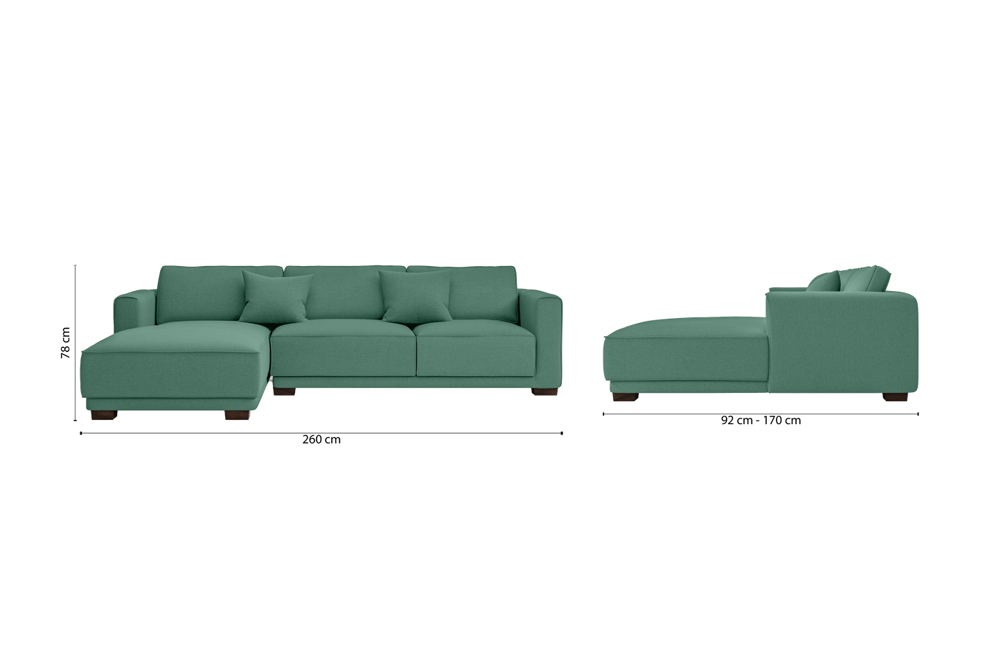 Barletta 3 Seater Left Hand Facing Chaise Lounge Corner Sofa Mint Green Linen Fabric