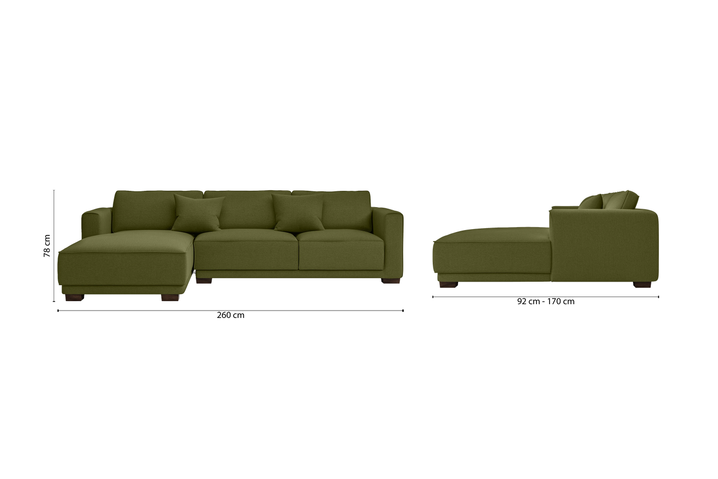 Barletta 3 Seater Left Hand Facing Chaise Lounge Corner Sofa Olive Linen Fabric