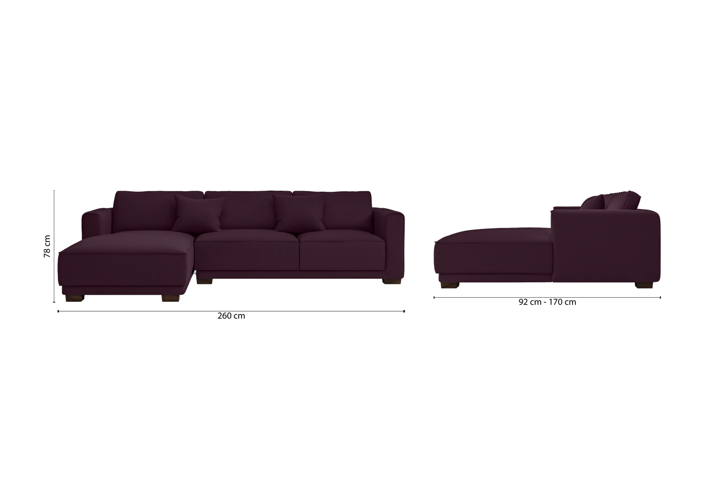 Barletta 3 Seater Left Hand Facing Chaise Lounge Corner Sofa Purple Linen Fabric