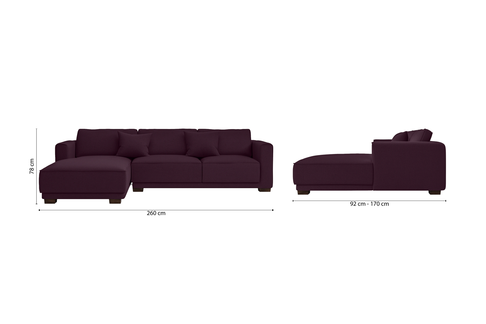 Barletta 3 Seater Left Hand Facing Chaise Lounge Corner Sofa Purple Linen Fabric