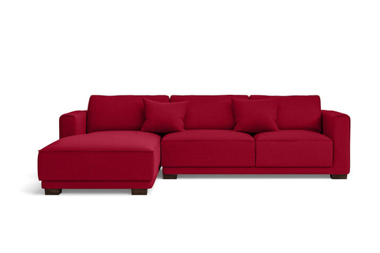 Barletta 3 Seater Left Hand Facing Chaise Lounge Corner Sofa Red Linen Fabric