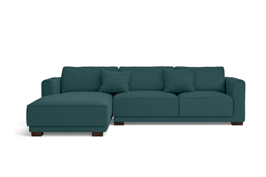 Barletta 3 Seater Left Hand Facing Chaise Lounge Corner Sofa Teal Linen Fabric