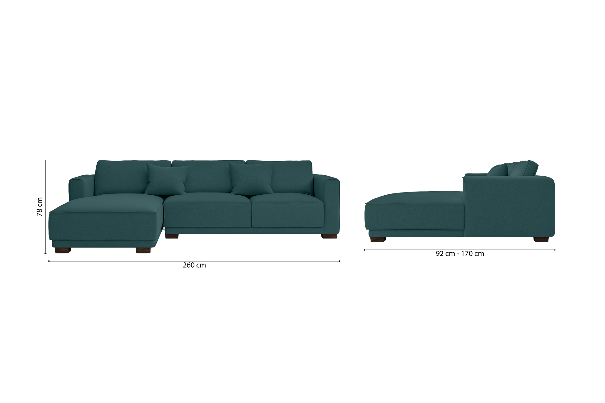 Barletta 3 Seater Left Hand Facing Chaise Lounge Corner Sofa Teal Linen Fabric