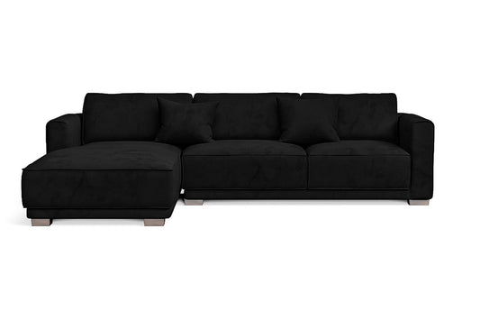 Barletta 3 Seater Left Hand Facing Chaise Lounge Corner Sofa Black Velvet