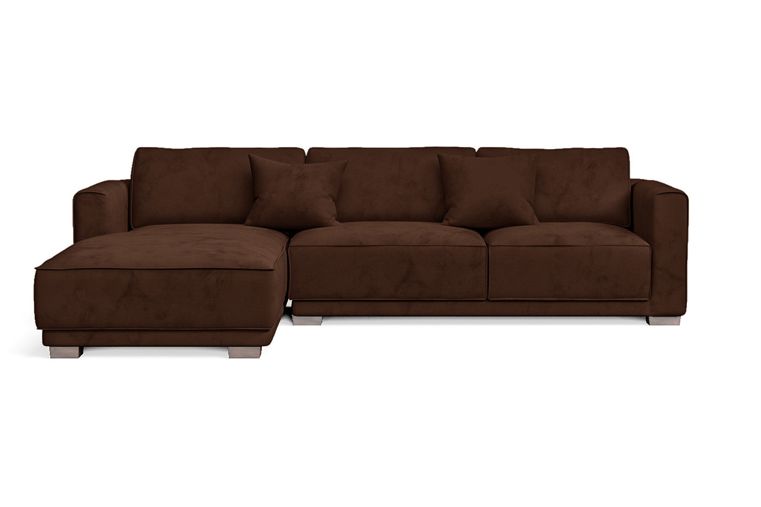 Barletta 3 Seater Left Hand Facing Chaise Lounge Corner Sofa Coffee Brown Velvet