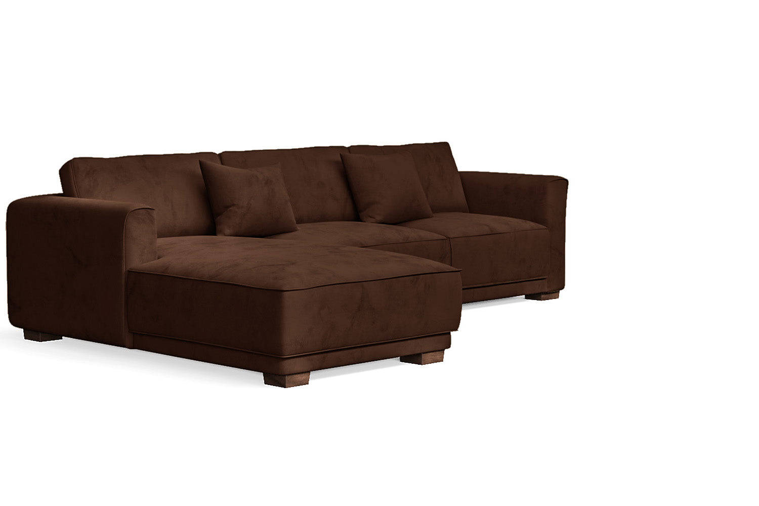 Barletta 3 Seater Left Hand Facing Chaise Lounge Corner Sofa Coffee Brown Velvet