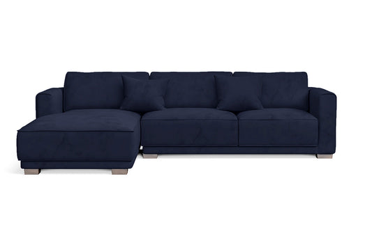 Barletta 3 Seater Left Hand Facing Chaise Lounge Corner Sofa Dark Blue Velvet