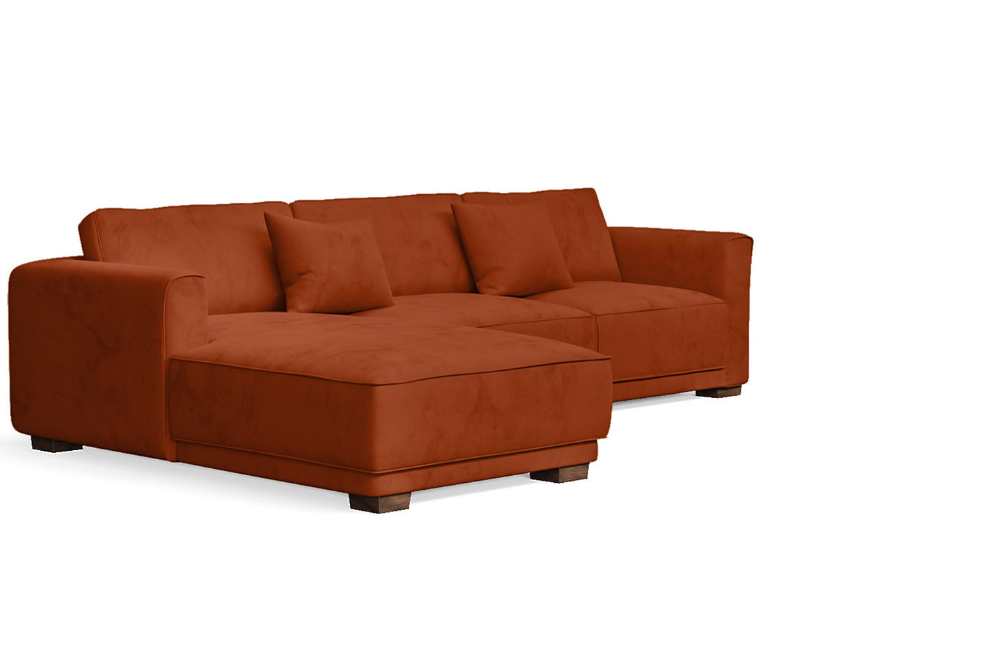 Barletta 3 Seater Left Hand Facing Chaise Lounge Corner Sofa Orange Velvet