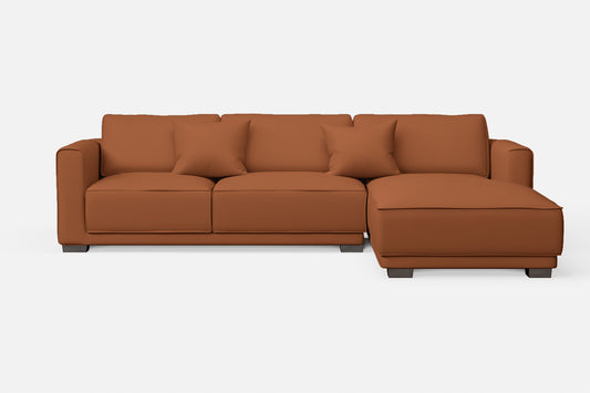 Barletta 3 Seater Right Hand Facing Chaise Lounge Corner Sofa Tan Brown Leather