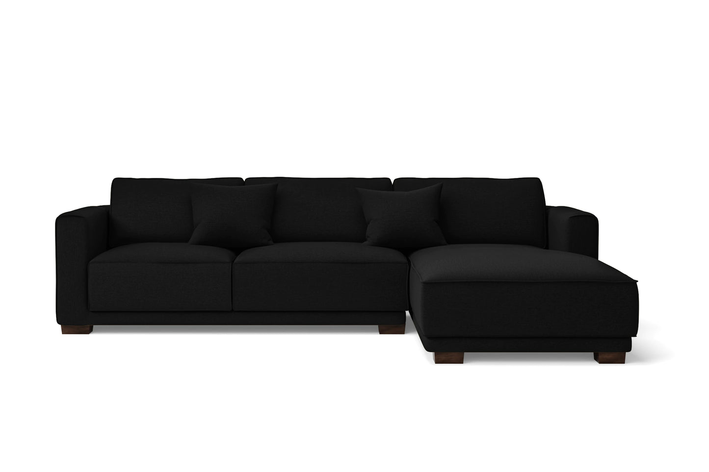 Barletta 3 Seater Right Hand Facing Chaise Lounge Corner Sofa Black Linen Fabric