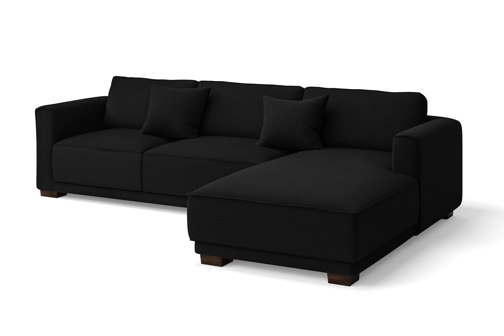 Barletta 3 Seater Right Hand Facing Chaise Lounge Corner Sofa Black Linen Fabric