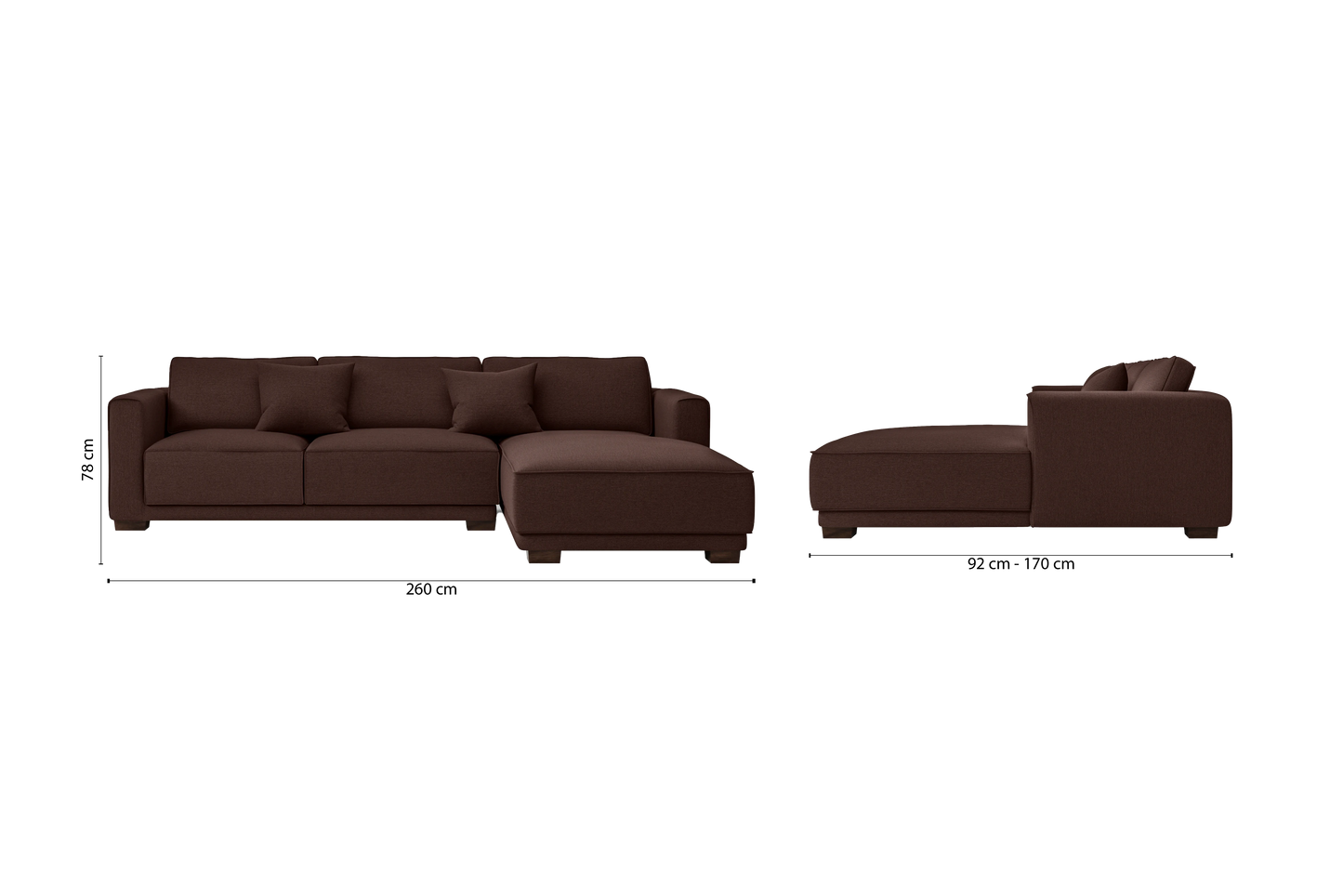 Barletta 3 Seater Right Hand Facing Chaise Lounge Corner Sofa Coffee Brown Linen Fabric