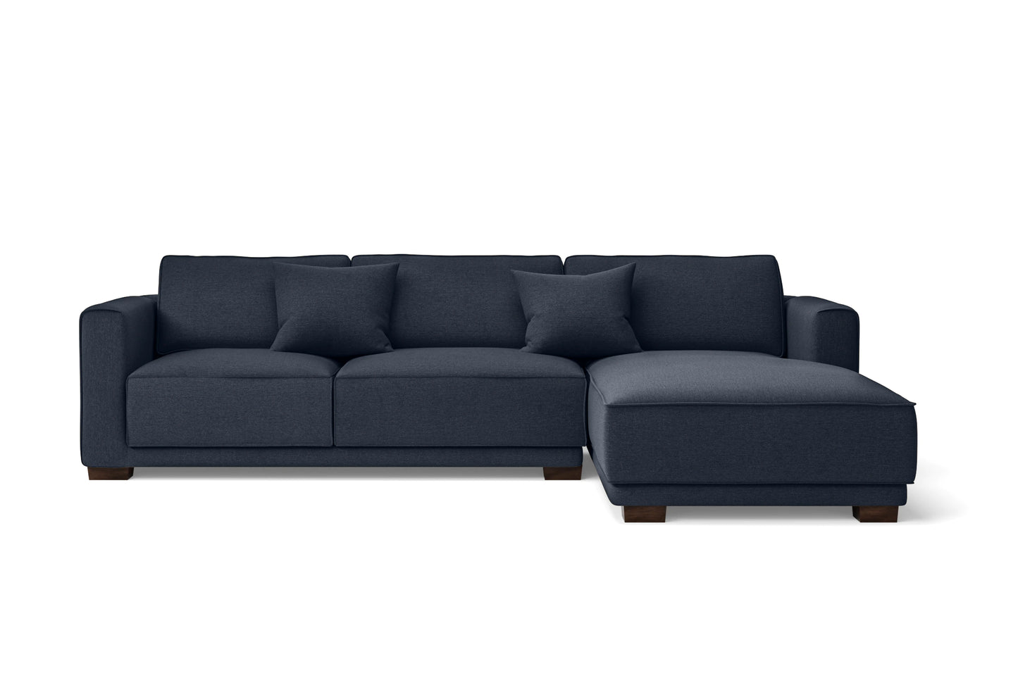 Barletta 3 Seater Right Hand Facing Chaise Lounge Corner Sofa Dark Blue Linen Fabric