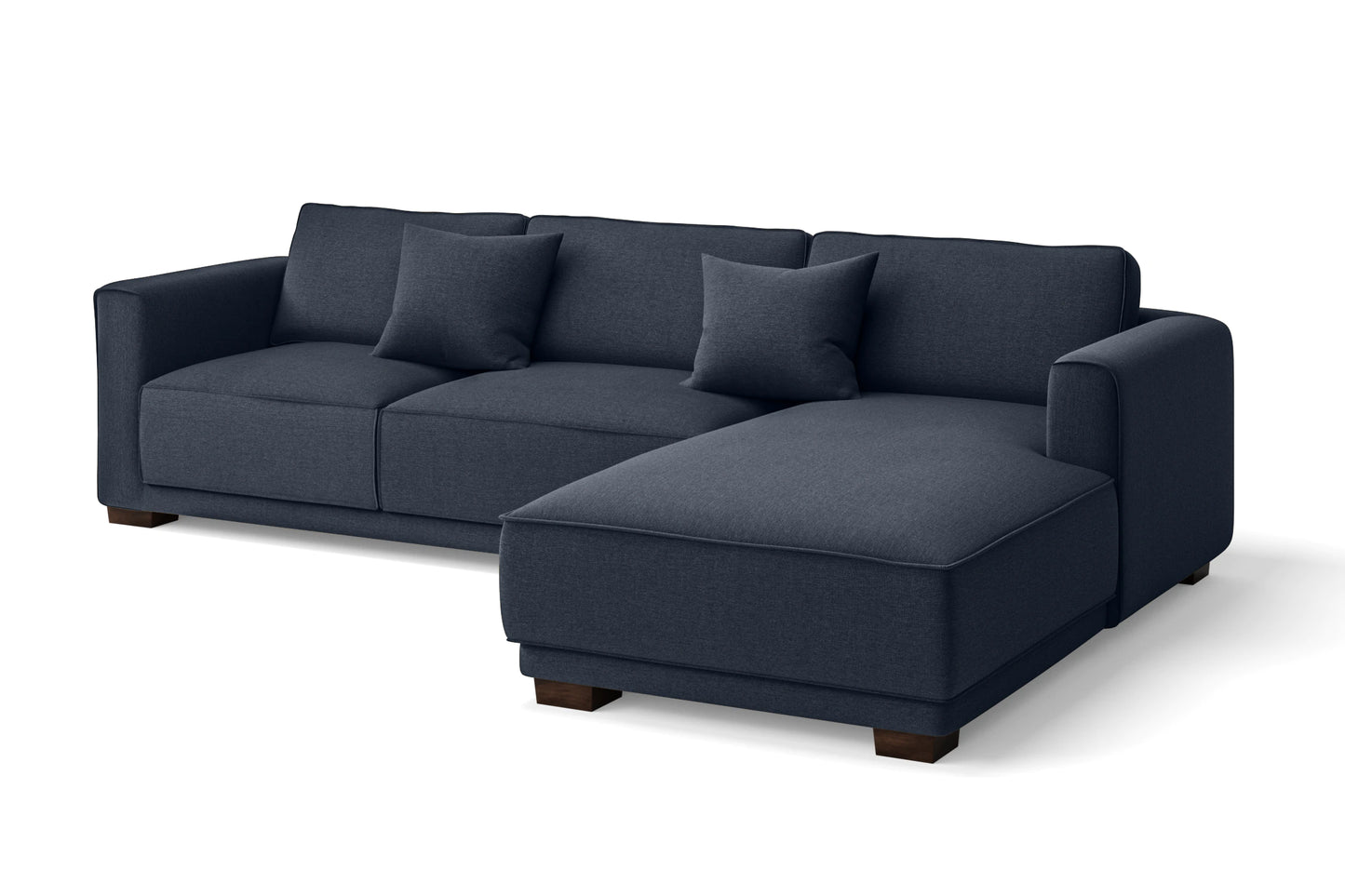 Barletta 3 Seater Right Hand Facing Chaise Lounge Corner Sofa Dark Blue Linen Fabric