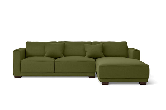 Barletta 3 Seater Right Hand Facing Chaise Lounge Corner Sofa Olive Linen Fabric