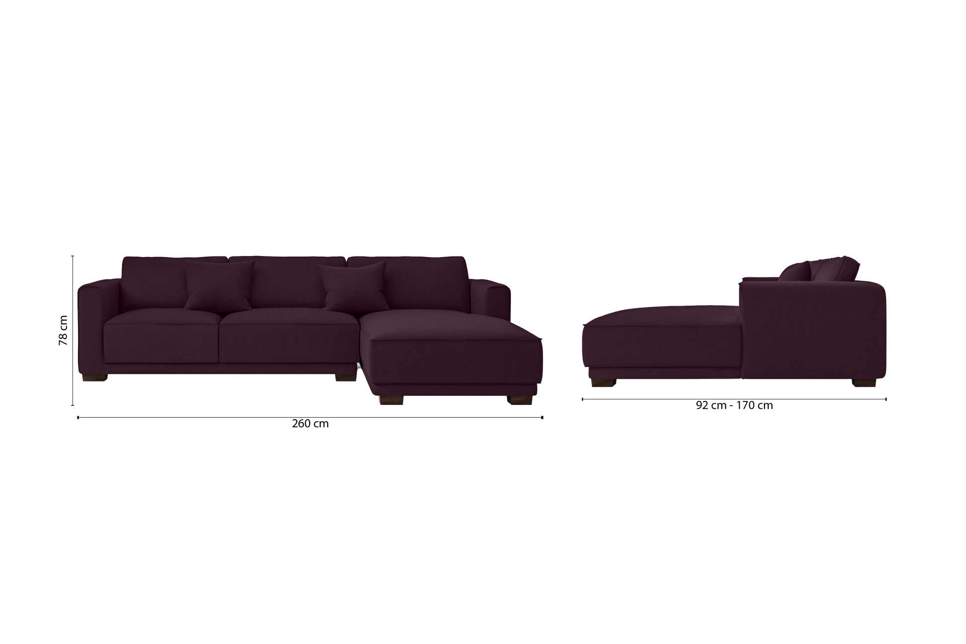 Barletta 3 Seater Right Hand Facing Chaise Lounge Corner Sofa Purple Linen Fabric