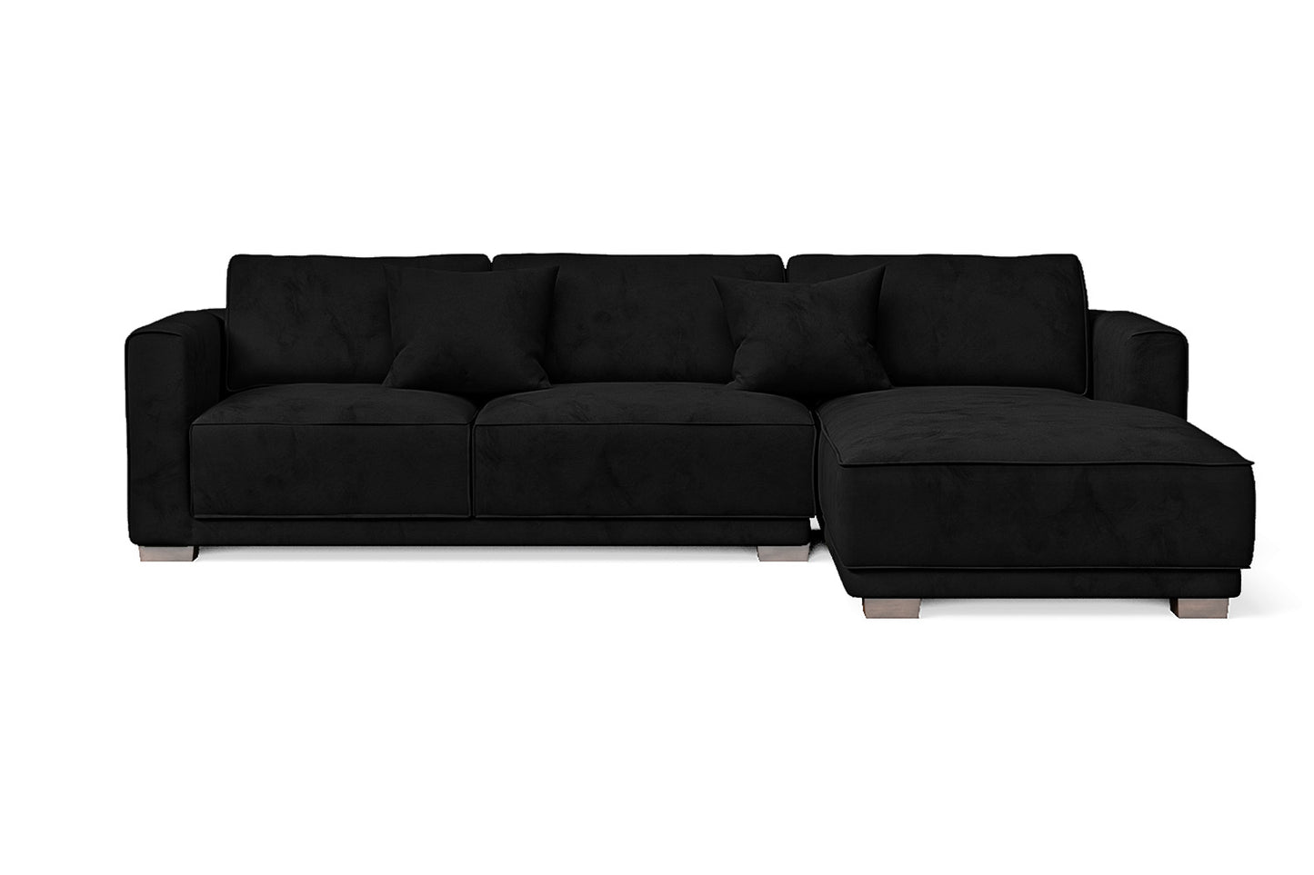 Barletta 3 Seater Right Hand Facing Chaise Lounge Corner Sofa Black Velvet