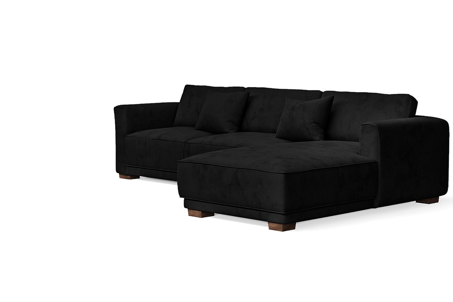 Barletta 3 Seater Right Hand Facing Chaise Lounge Corner Sofa Black Velvet