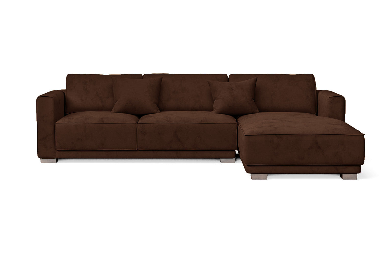 Barletta 3 Seater Right Hand Facing Chaise Lounge Corner Sofa Coffee Brown Velvet