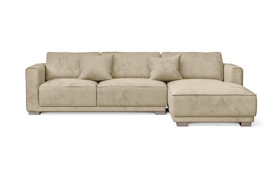 Barletta 3 Seater Right Hand Facing Chaise Lounge Corner Sofa Cream Velvet