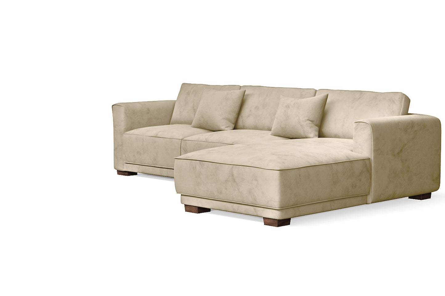 Barletta 3 Seater Right Hand Facing Chaise Lounge Corner Sofa Cream Velvet