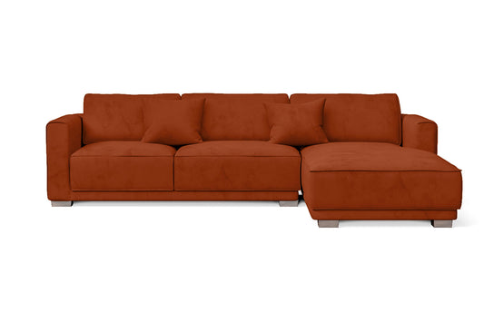 Barletta 3 Seater Right Hand Facing Chaise Lounge Corner Sofa Orange Velvet