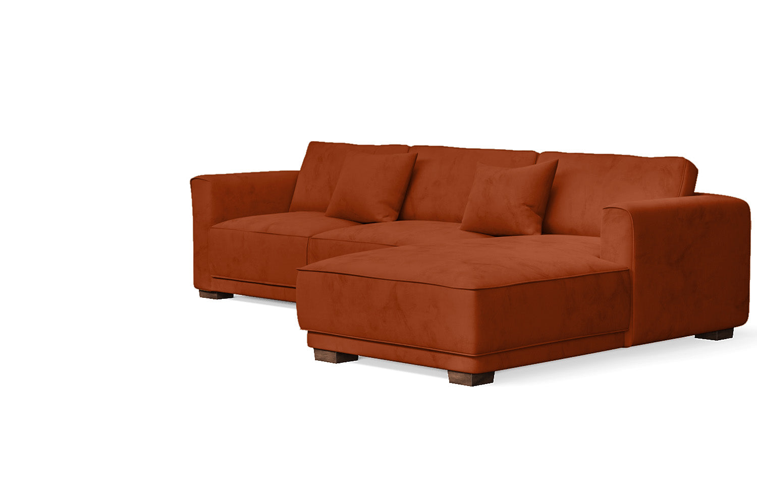 Barletta 3 Seater Right Hand Facing Chaise Lounge Corner Sofa Orange Velvet