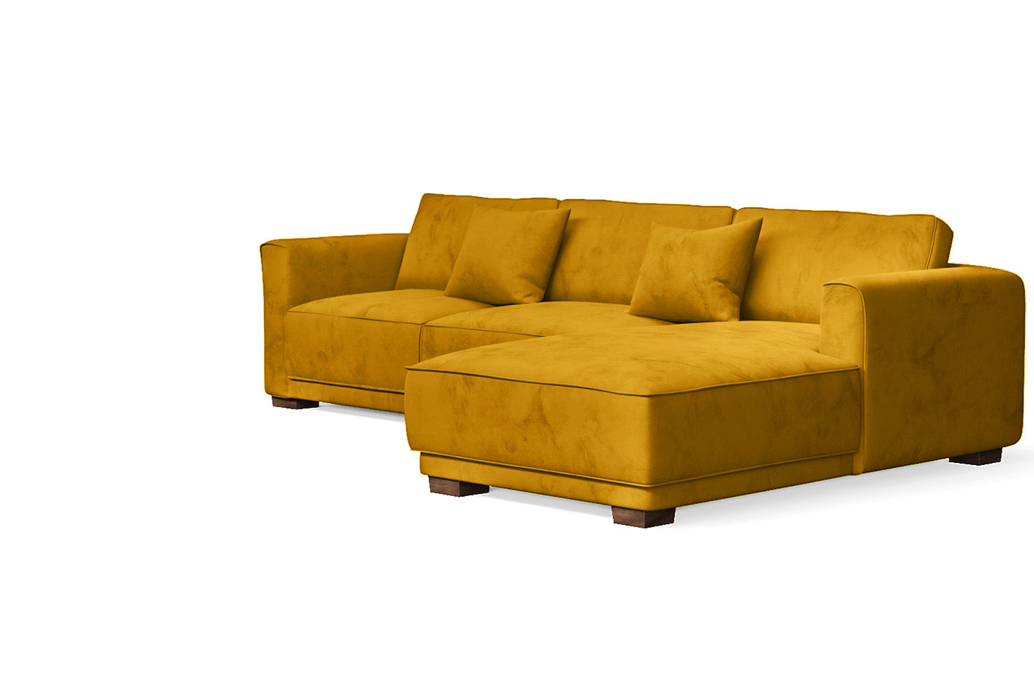 Barletta 3 Seater Right Hand Facing Chaise Lounge Corner Sofa Yellow Velvet