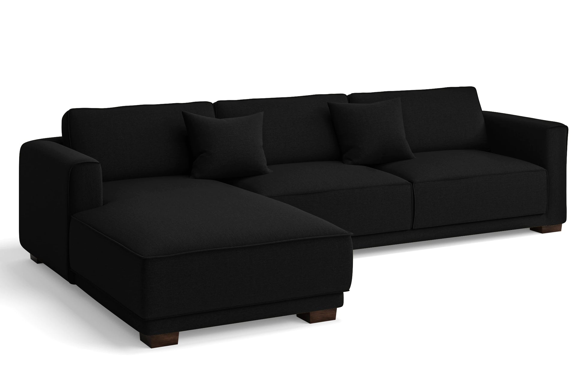 Barletta 4 Seater Left Hand Facing Chaise Lounge Corner Sofa Black Linen Fabric