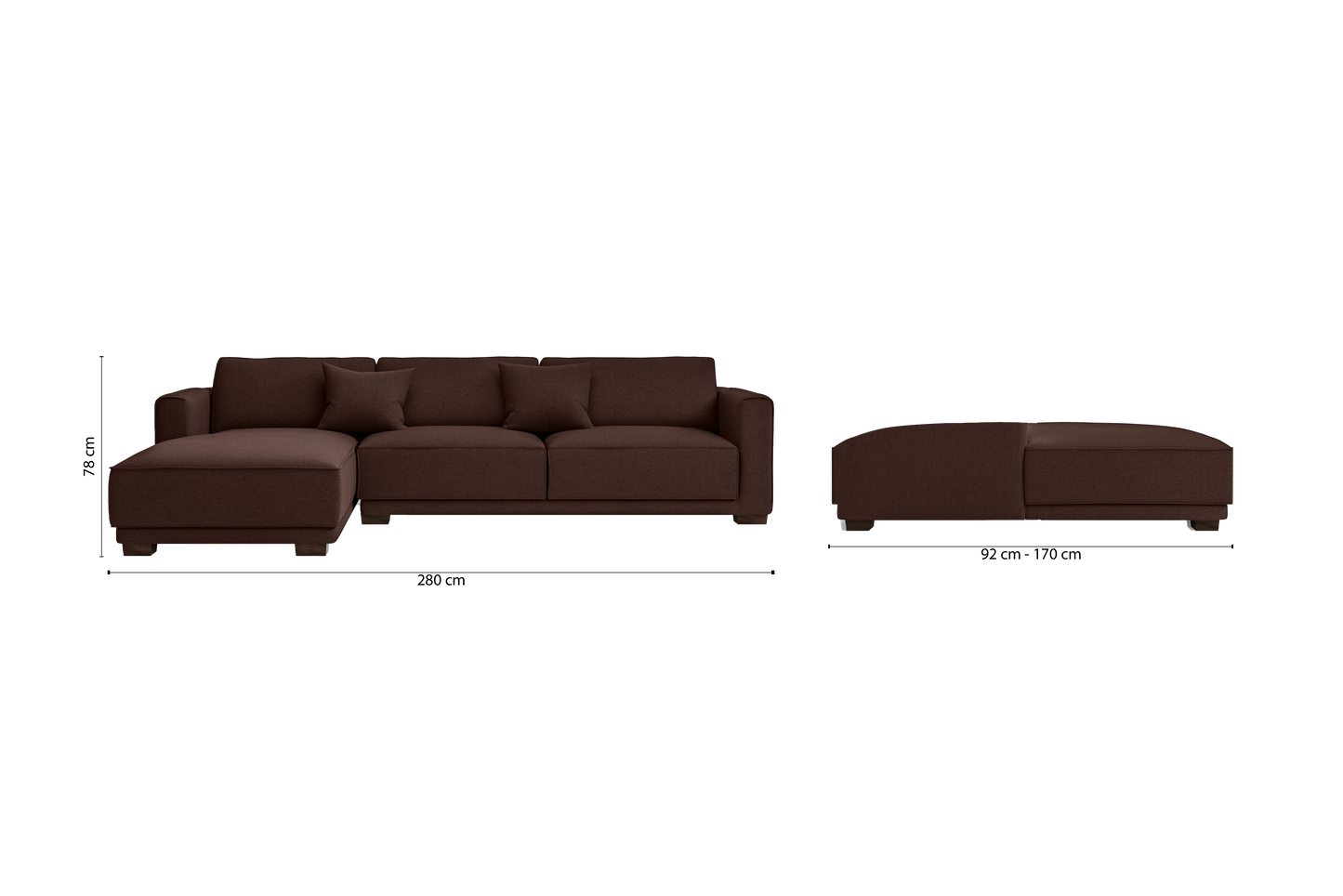 Barletta 4 Seater Left Hand Facing Chaise Lounge Corner Sofa Coffee Brown Linen Fabric