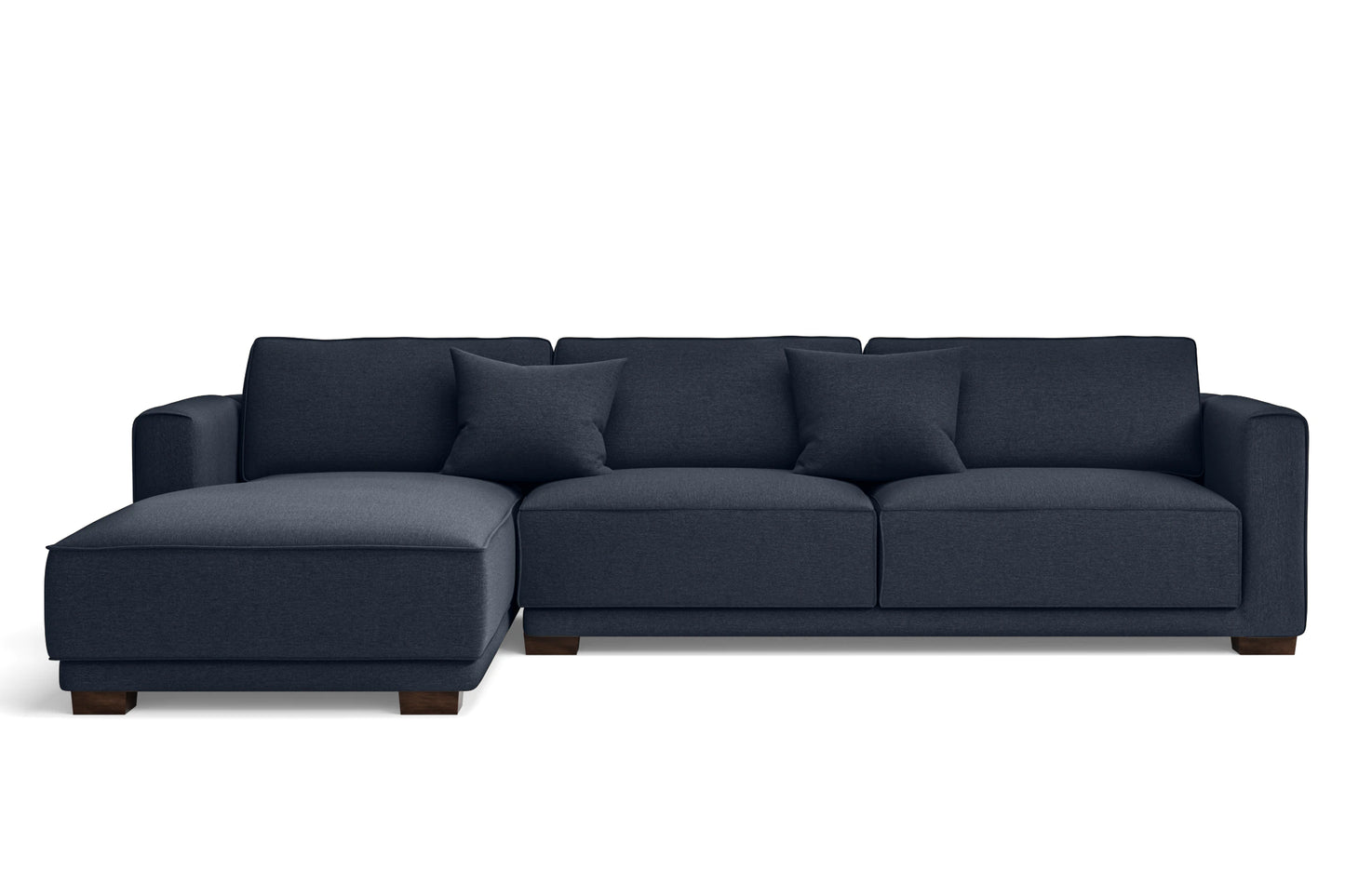 Barletta 4 Seater Left Hand Facing Chaise Lounge Corner Sofa Dark Blue Linen Fabric