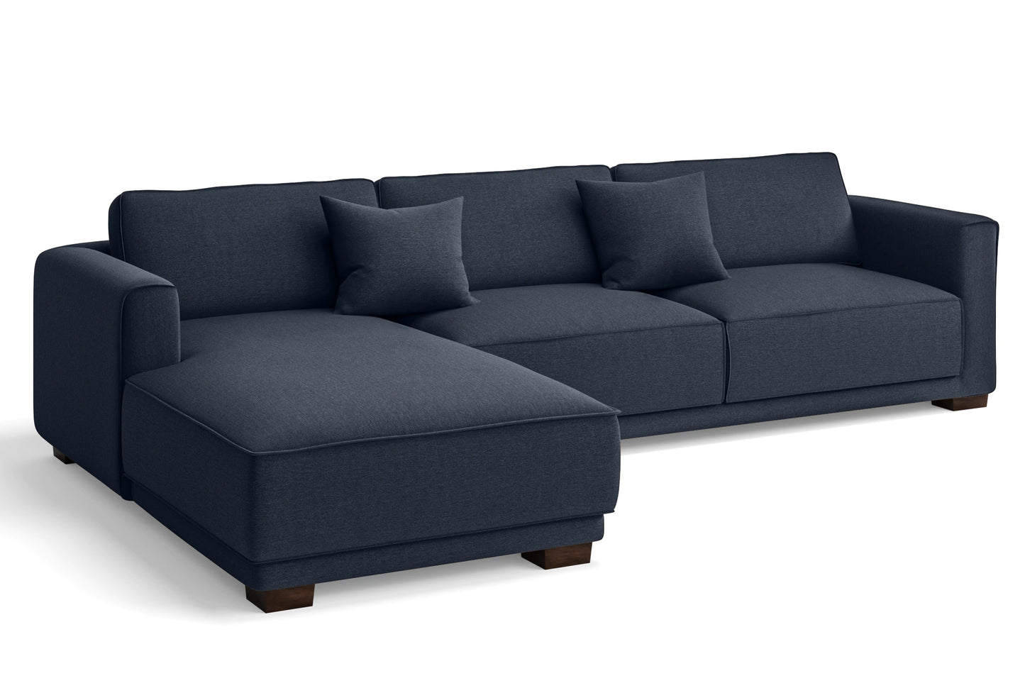 Barletta 4 Seater Left Hand Facing Chaise Lounge Corner Sofa Dark Blue Linen Fabric