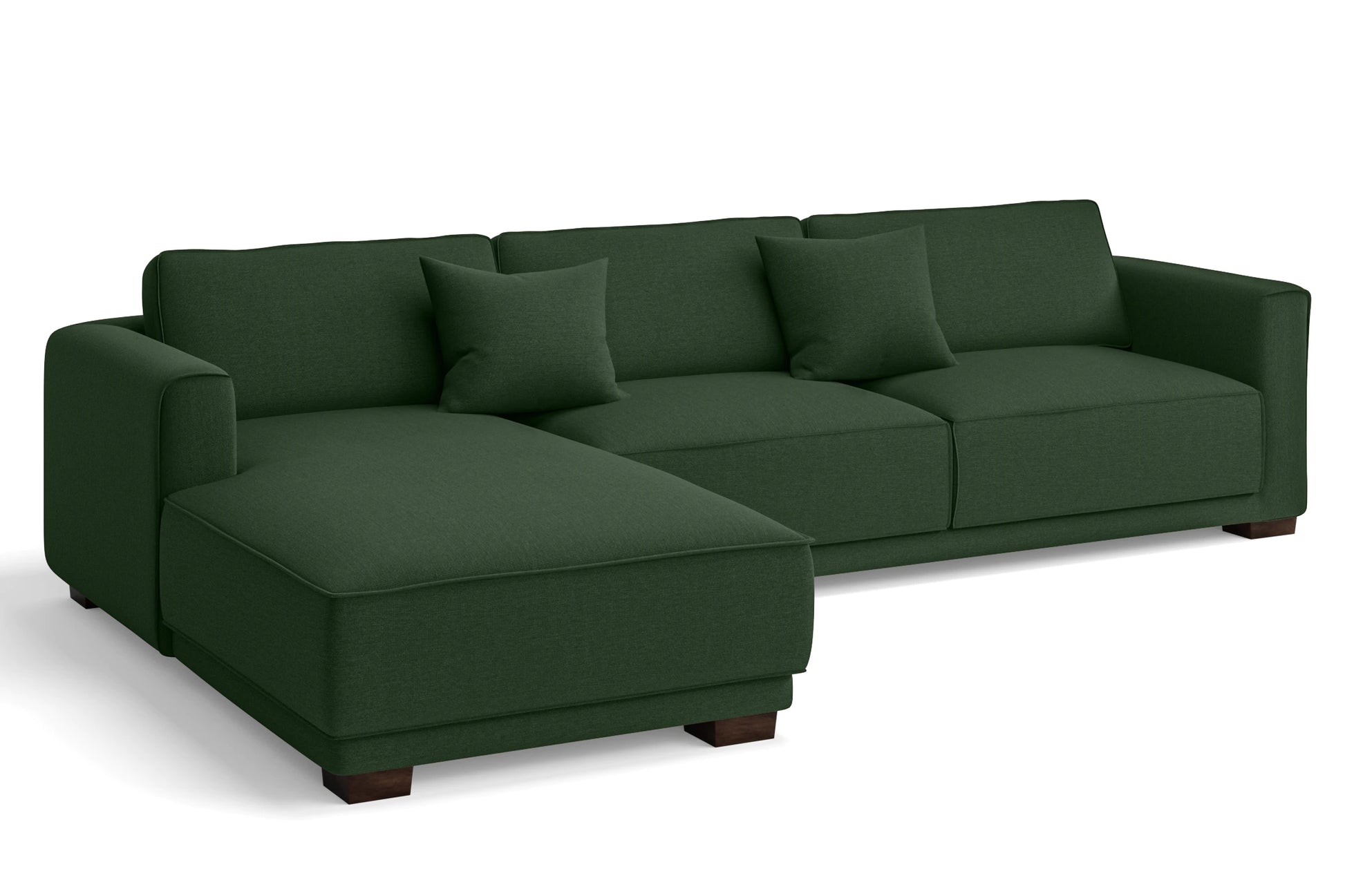 Barletta 4 Seater Left Hand Facing Chaise Lounge Corner Sofa Forest Green Linen Fabric