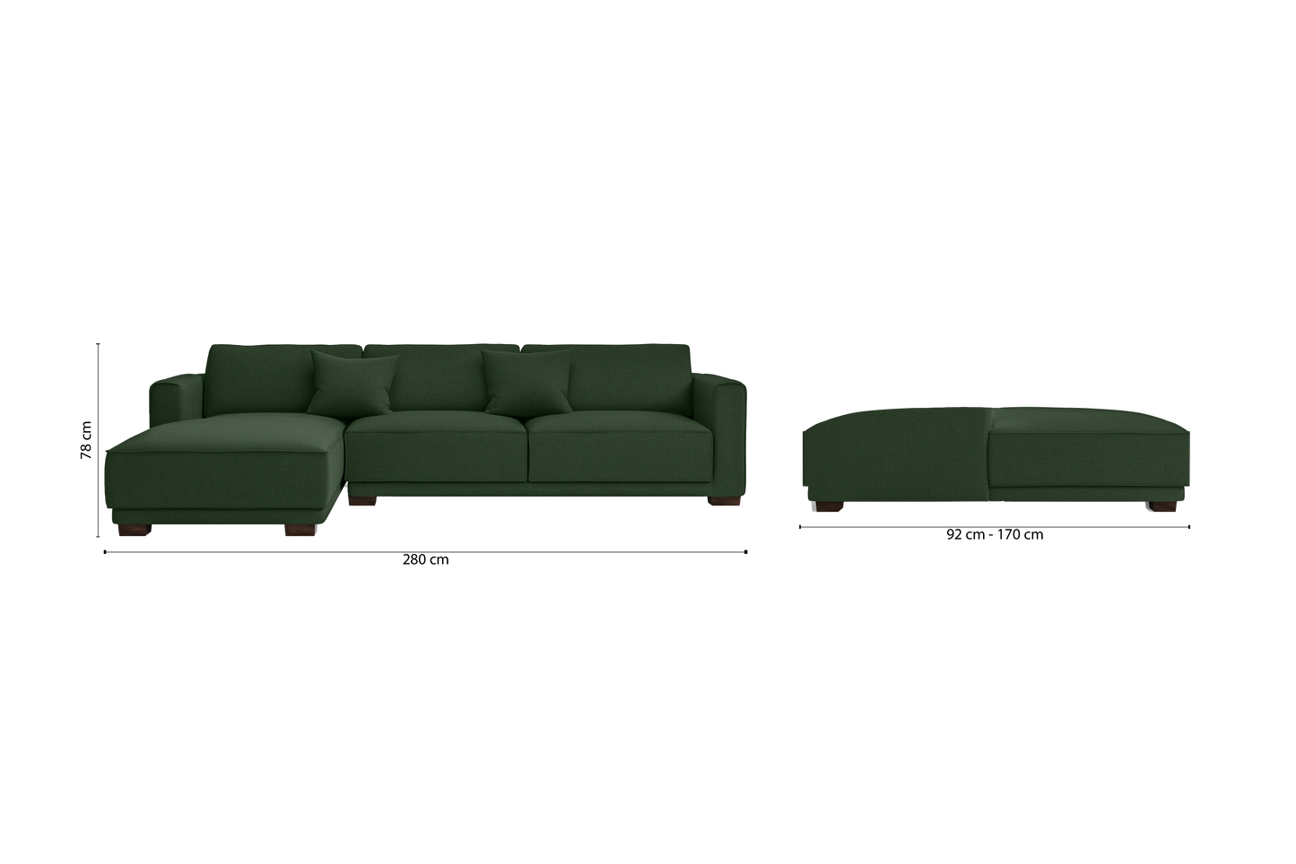 Barletta 4 Seater Left Hand Facing Chaise Lounge Corner Sofa Forest Green Linen Fabric