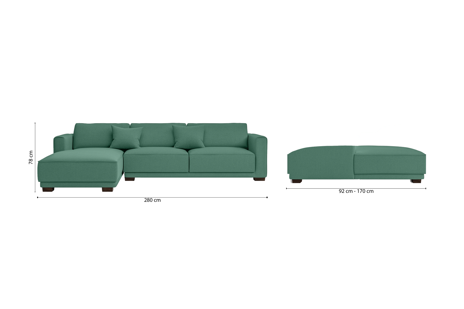 Barletta 4 Seater Left Hand Facing Chaise Lounge Corner Sofa Mint Green Linen Fabric