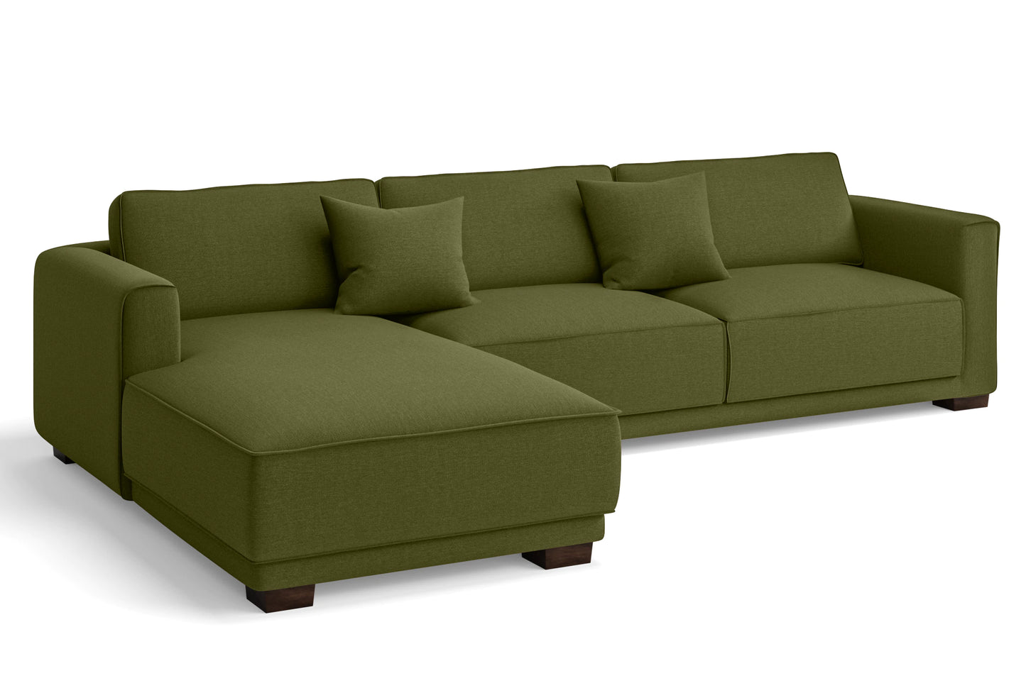 Barletta 4 Seater Left Hand Facing Chaise Lounge Corner Sofa Olive Linen Fabric