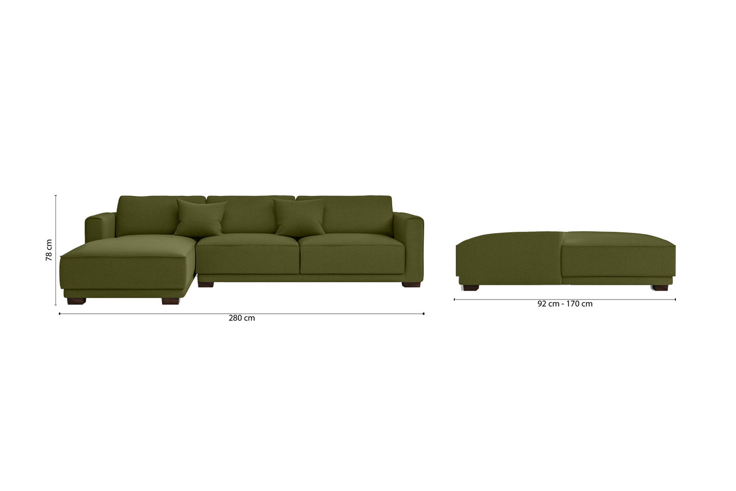 Barletta 4 Seater Left Hand Facing Chaise Lounge Corner Sofa Olive Linen Fabric