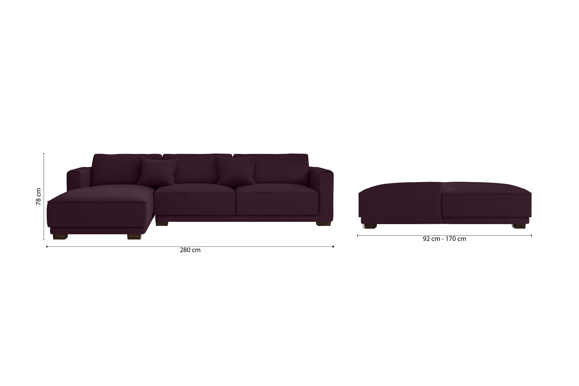 Barletta 4 Seater Left Hand Facing Chaise Lounge Corner Sofa Purple Linen Fabric